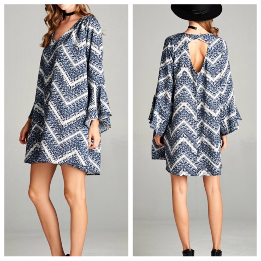 Chevron bell sleeves swing style dress